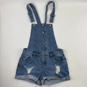 Tinseltown Jeans Overall Romper Shorts Girls Medium Blue Denim Distressed